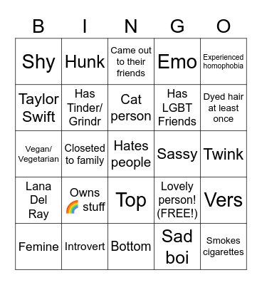 Gay Bingo Card