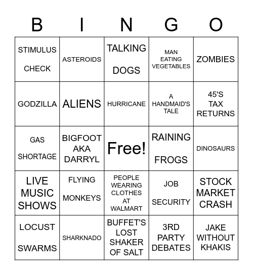 August Corona Bingo Card