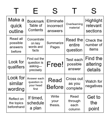 Test Strategies Bingo Card