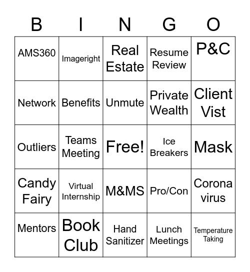 SSP Intern Bingo Card