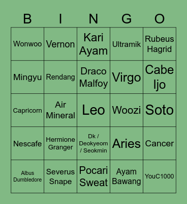 中本 悠太 Bingo Card