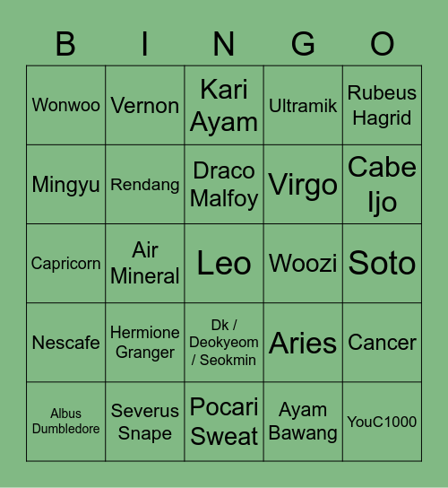 中本 悠太 Bingo Card