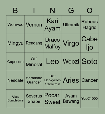 中本 悠太 Bingo Card