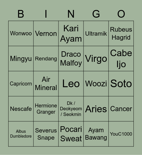 中本 悠太 Bingo Card
