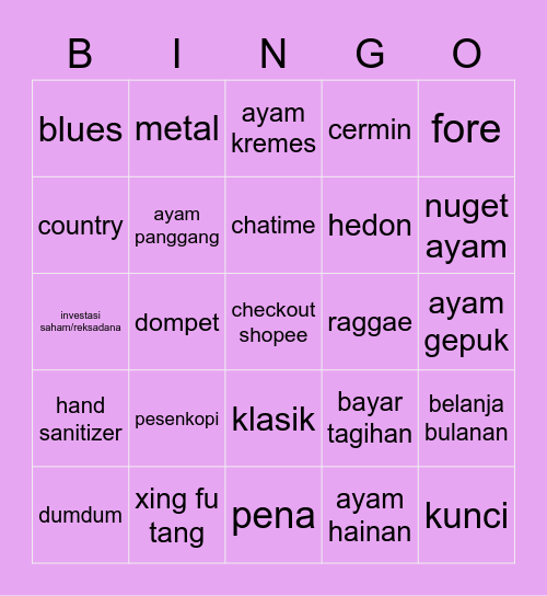 yves' bingo Card