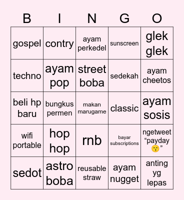 laaaaaaa Bingo Card
