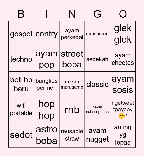 laaaaaaa Bingo Card