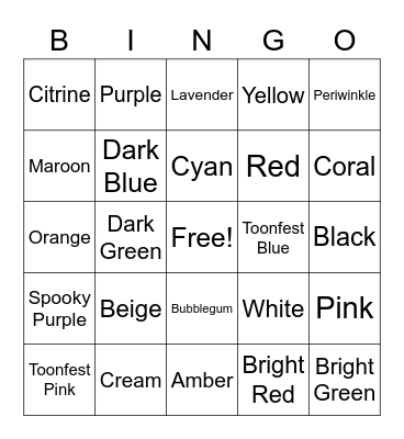 Toon Colors Bingo Card