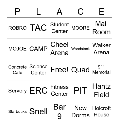Places on Campus Bingo Card