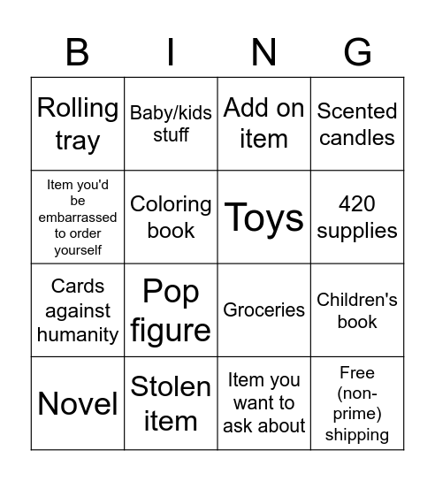 Wishlist bingo Card