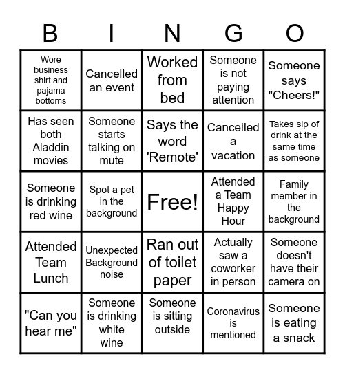 A Whole New World Bingo Card