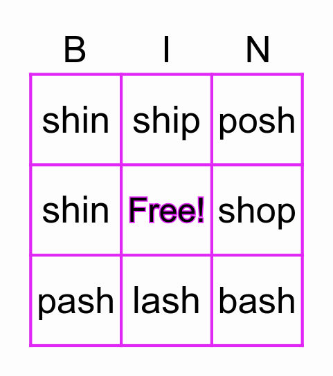 Sh Bingo Card