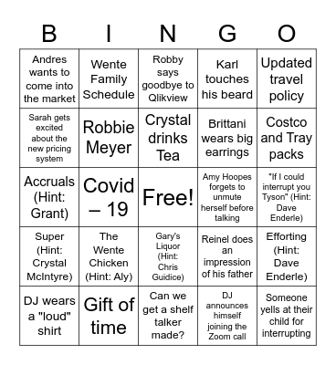 Global Sales Meeting 2020 Bingo Card