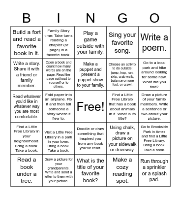 Raising Readers in Story County Summer Fun! Bingo Card