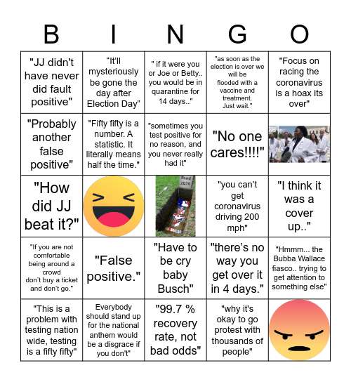 COVID Edition NASCAR Boomer Bingo Card