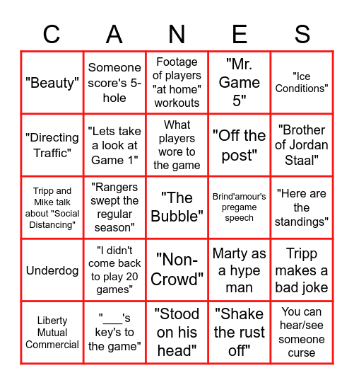 Hockey is Back - Canes Edition Bingo Card