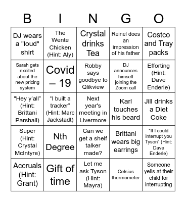 Global Sales Meeting 2020 Bingo Card