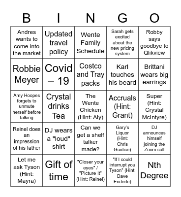 Global Sales Meeting 2020 Bingo Card