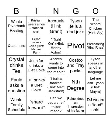 Global Sales Meeting 2020 Bingo Card
