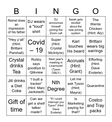 Global Sales Meeting 2020 Bingo Card