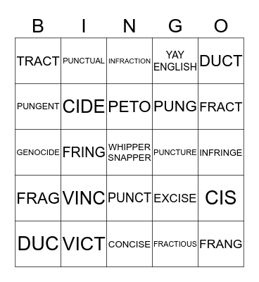 UNIT #2 VOCAB--ENGLISH 9 Bingo Card