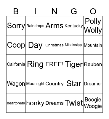 musical word titles Bingo Card