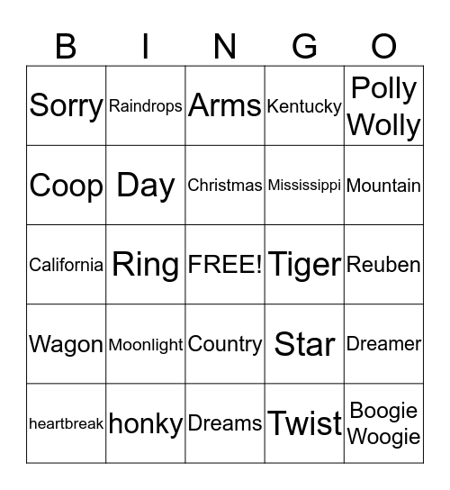 musical word titles Bingo Card