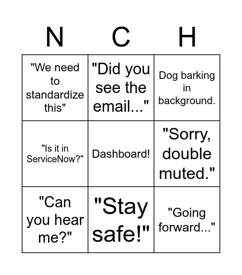 NCH Bingo Card