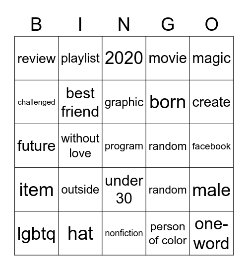 reading Bingo Card