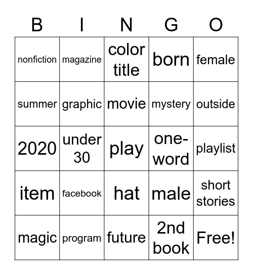 reading Bingo Card