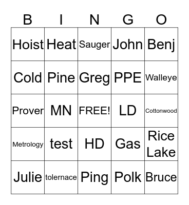 Safety Bingo Card