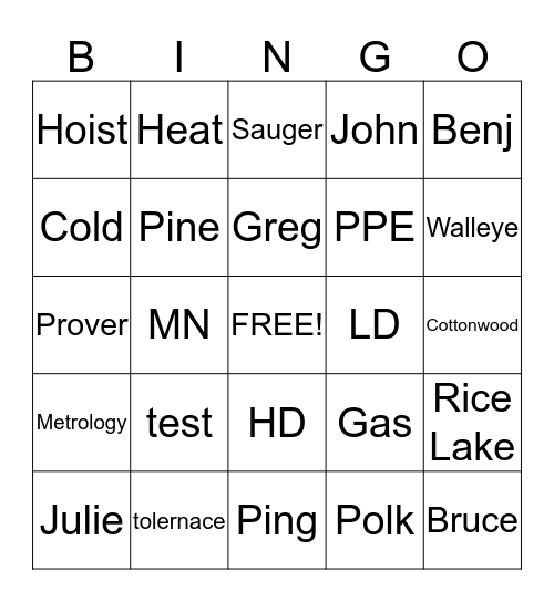 Safety Bingo Card