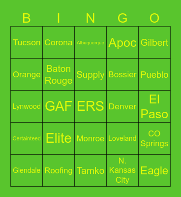 ERS Safety Bingo Card
