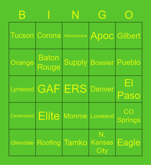 ERS Safety Bingo Card