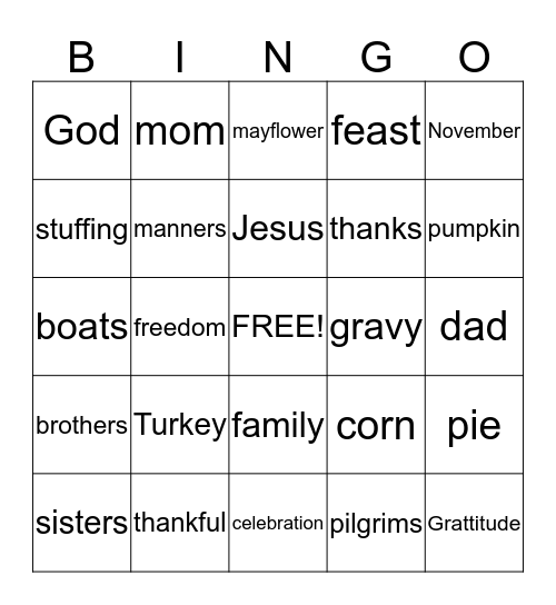 Thanksgiving Bingo Card