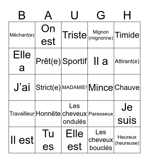 MADAMIE Bingo Card