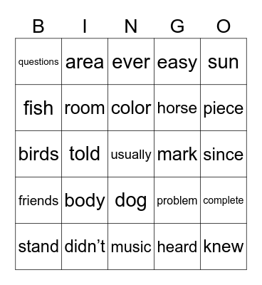 Fry 301-325 Bingo Card