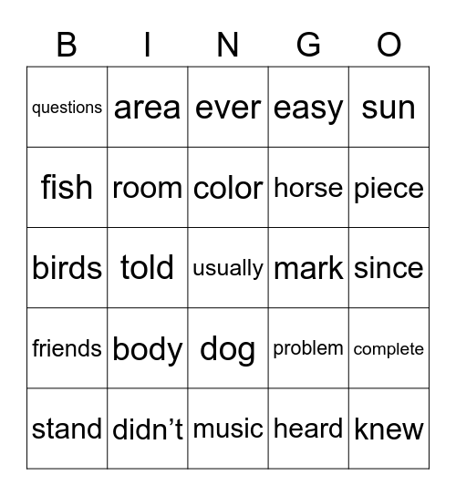 Fry 301-325 Bingo Card
