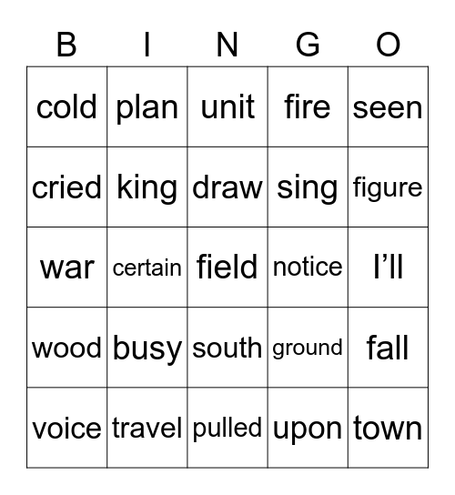 Fry 376-400 Bingo Card