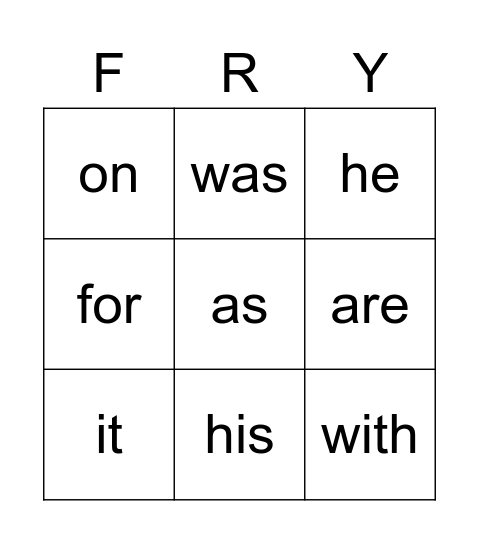 Fry 10-18 Bingo Card
