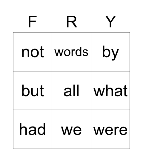 Fry 28-36 Bingo Card