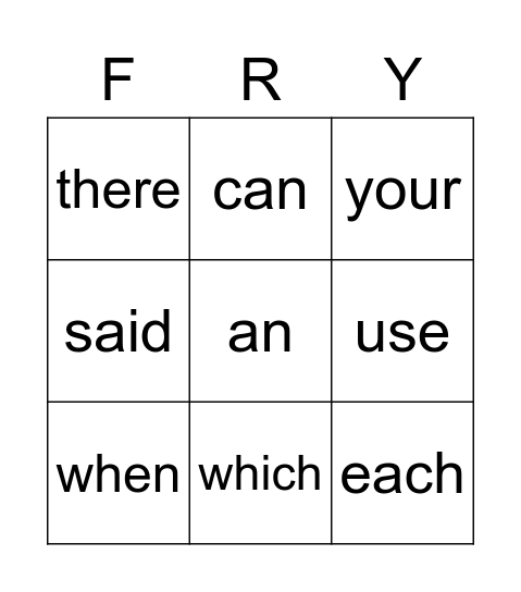 Fry 37-45 Bingo Card
