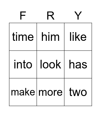Fry 64-72 Bingo Card