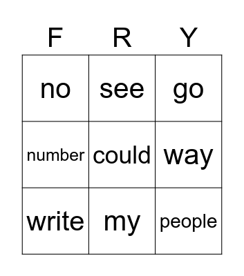 Fry 73-81 Bingo Card