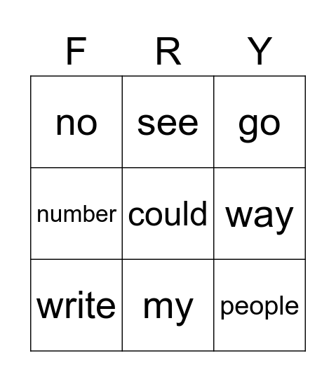 Fry 73-81 Bingo Card