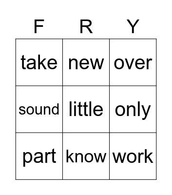 Fry 100-108 Bingo Card