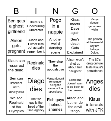 The Umbrella Academy Bingo Card