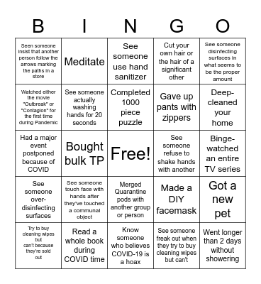 Quarantine Bingo Card