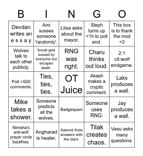 BoH wolf things. Bingo Card