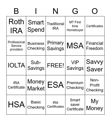 Accounts Types Bingo Card